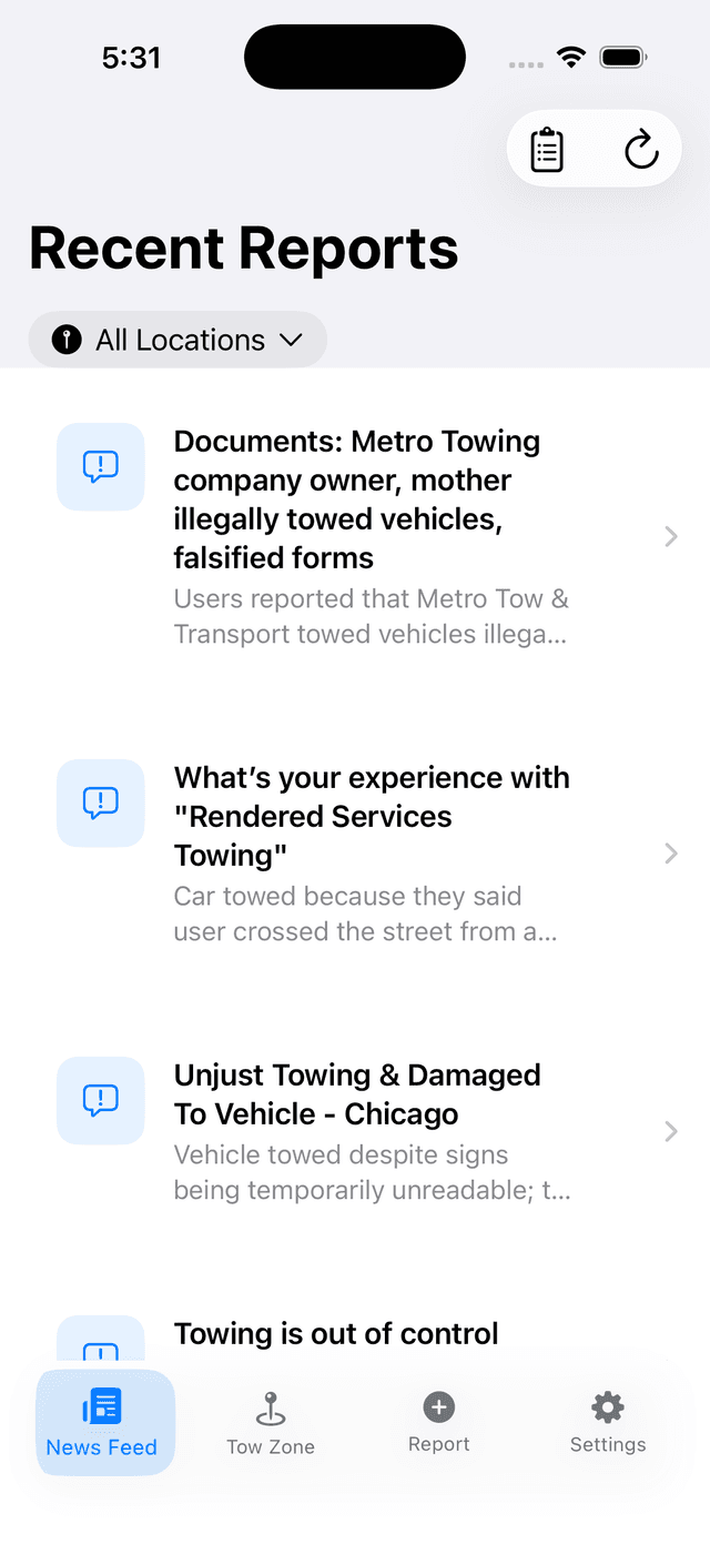 Towly App - Incident Report Screen