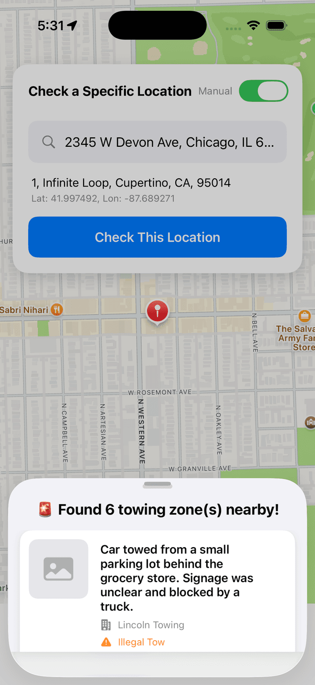 Towly App - Location Check Screen